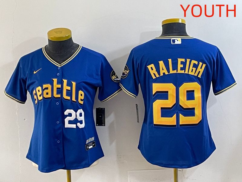 Youth 2025 Seattle Mariners #29 Raleigh Blue City Edition Nike MLB Jersey style 3